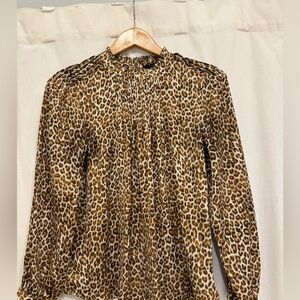 J.Crew Women’s Leopard Blouse Ruffle Neck Long Sleeve Small
